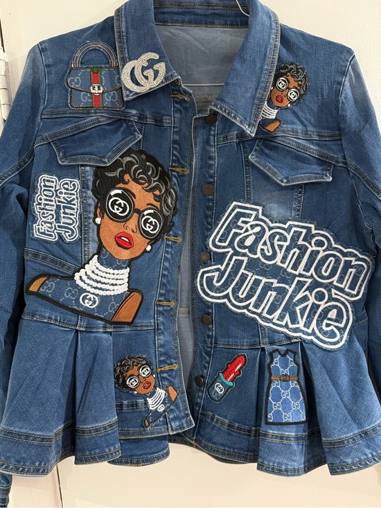 Jackets & Blazers - New Embroidered Denim Jacket "Fashion Junkie" - Blue